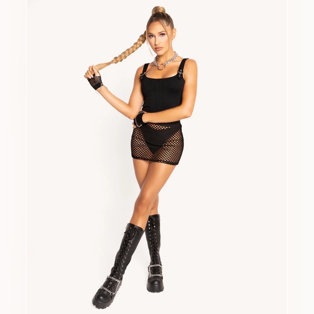 iHeartRaves Black Fishnet High Rise Micro Mini Skirt